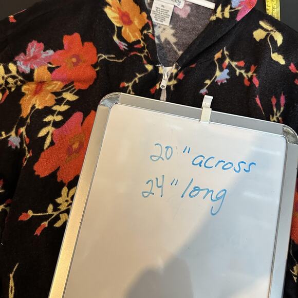 Eric Spencer Sweater Womens XL Black Floral Print Hooded Zip Up Pullover Cottage - Picture 10 of 10